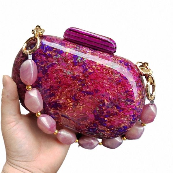 Coloré Ste Shell Acrylique Fermoir Oeuf Fi Style Boîte Embrayages Soirée Lady Été Mini Purple Party Femme Bourse Sacs À Main P6cX #