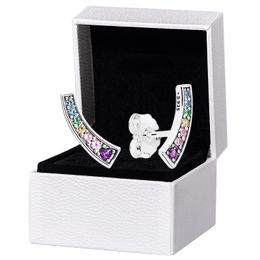 kleurrijke stenen regenboog oorknopjes voor pandora 925 sterling zilveren bruiloft partij sieraden voor vrouwen vriendin cadeau sprankelende ontwerper oorbel met originele doos