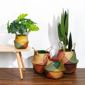 Kleurrijke opbergmand Opvouwbare zeegras rieten manden Wasspeelgoed Diversen Organizer Rotan Bloempotten Container Home Decor 240125