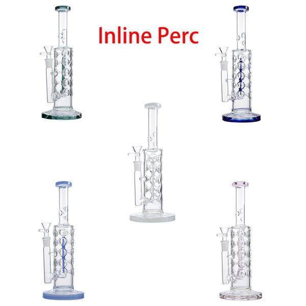 Tube droit coloré Fab Egg Hookahs Percolateur en ligne Bongs en verre Ice Pinch Pipes à eau 14mm Joint femelle Oil Dab Rigs avec bol 11 pouces