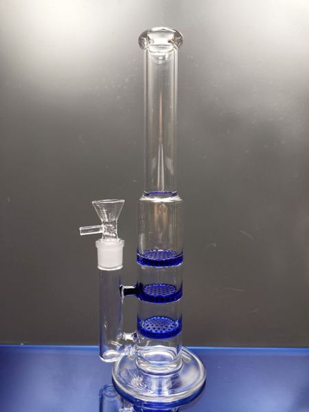 Colorido Tubo recto Bong de vidrio Peine de triple capa Perc Cachimba Percolador Tuberías de agua Aceite Dab Rig sestshop