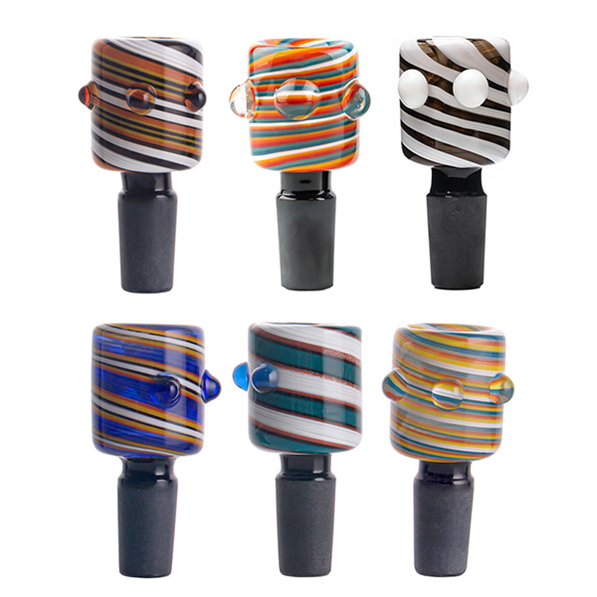 Colorful Stripe Glass Bowl Herb Holder Smoking Accessories 14mm 18mm Male For Glass Bongs Water Pipes Dab Rigs PT154