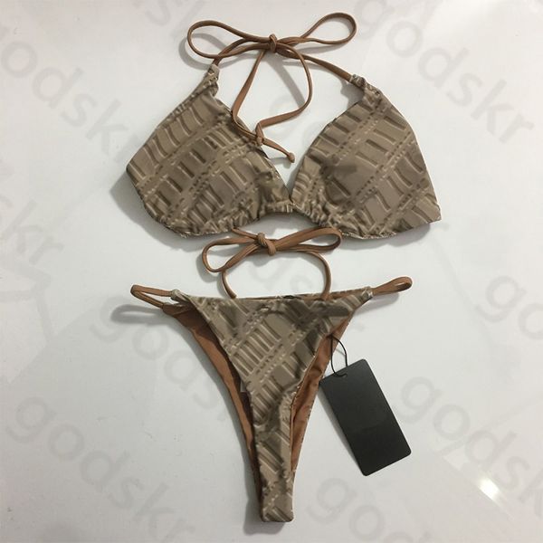 Maillot de bain imprimé classique pour femmes, Bikini, tendance, pour la plage, à bretelles fines, dos nu, été