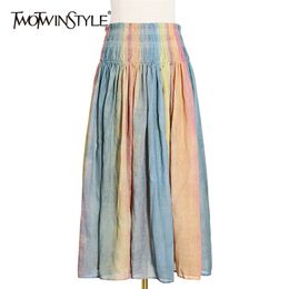 Kleurrijke gestreepte rok voor vrouwen hoge taille hit kleur casual midi rokken vrouwelijke mode kleding herfst 210521