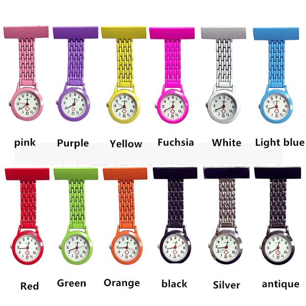 Coloré élégant métal poche infirmière montres Quartz analogique broche Fob montre cadeau accrocher horloge médecin infirmière montre