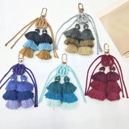 Porte-clés pendentif à pampilles colorées, Style bohémien, tissé à la main, pour sacs pour femmes, breloques, ornements, cadeaux de fête