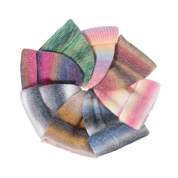 Colorido Tie Dyeing Plain Knit Beanie Basic Warm Frugal Skull Cap Tamaño libre 56-60cm Gorros comunes 8 colores mezclados al por mayor