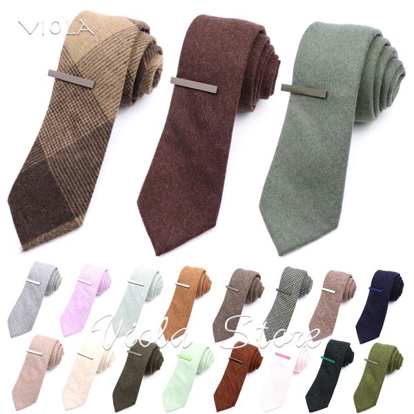 Ensemble de pinces à cravate en laine, haut coloré, 50 laine, 7cm, doux, marron, rose, vert, solide, Plaid, classique, costume de mariage, cravate de fête