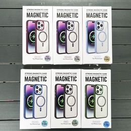 Transparent coloré pour étui de chargement sans fil magnétique Magsafe pour iPhone 15 11 12 13 14 Pro Max Plus X Xs couverture d'armure hybride antichoc en acrylique dur avec boîte