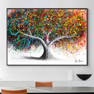 Coloré arbre esthétique toile peinture à l'huile impression moderne œuvre abstraite arbre mur Art affiche photo salon décor à la maison