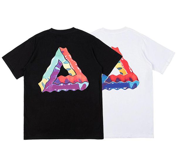 T-shirt à manches courtes pour hommes et femmes à imprimé triangle coloré Tide noir et blanc s-xl