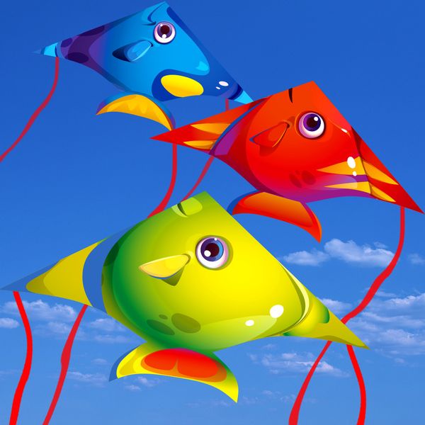 Cometa de peces tropicales coloridas, cometa de animales de dibujos animados para niños, juguetes voladores fáciles de volar