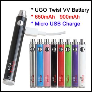 Authentique batterie de cartouche de stylo UGO Twist Vape avec chargeur USB Passtrough eGo VV 650mAh 900mAh Evod Twist Tension réglable Vaper E Cigs