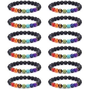 Kleurrijke vulkaan handgemaakte kralen mannen natuurlijke Tiger Eye Stone Seven Pulse Yoga armband