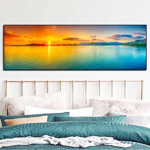 Kleurrijke muurdecor kunst moderne landschapsposters en prints muur kunst canvas schilderij zonsopgang zee bergfoto voor woonkamer cuadros decor geen frame