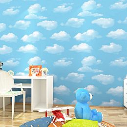 Papier peint coloré nuage bleu couleur eau, revêtement mural pour enfants garçons, décoration pour chambre d'enfants, décoration de pépinière pour bébé