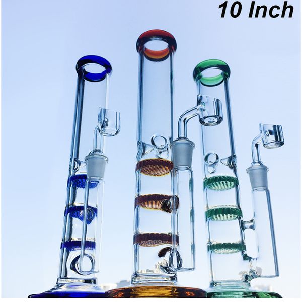 Conduites d'eau colorées narguilés Bangs capiteux bécher triple nid d'abeille 10 pouces huile Dab plates-formes 14mm joint femelle épais 4mm embout de chambre en verre coloré avec bol WP525