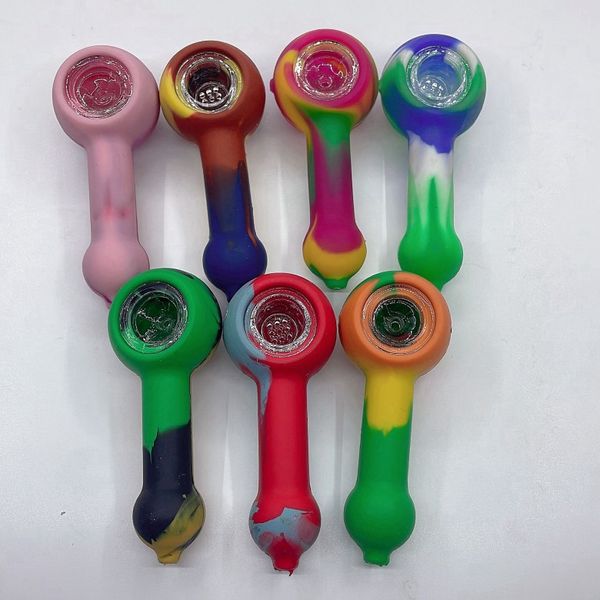 Coloré En Gros Silicone Fumer Pipes Portable Facile À Nettoyer Herbe Tabac Huile Rigs Verre Unique Poreux Trou Filtre Bol Pipes À Main Porte-Cigarette Tube DHL