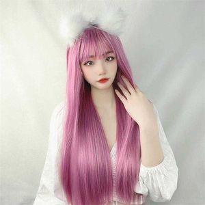 Perruque colorée femelle japonaise et coréenne Air Bangs cheveux longs et raides produits chimiques
