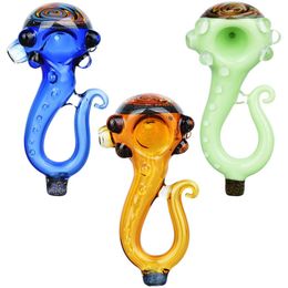 Kleurrijke pruik wag octopus stijl pyrex dikke glazen pijpen handgemaakt draagbaar filter droog kruid tabak lepel kom rokende bong houder innovatieve handpipes handbuis dhl