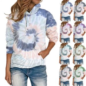 Kleurrijke Vrouwen Hoodies Oversized Kleding Herfst Tie Dye Gedrukt Lange Mouw Hooded Dames Tops Koreaanse Losse Pullover Sweatshirts 210507