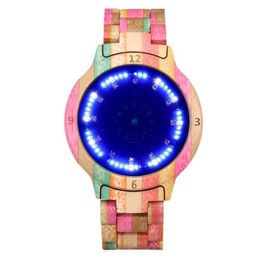 Orologio in legno colorato per uomo Orologio da donna con display a LED unico Touch screen da uomo Orologio da polso da donna con visione notturna227R