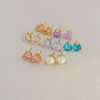 Boucles d'oreille en zircon colorées Round Crystal Boucles d'oreilles 18k Cover Gold Brass Bijouts mignons pour les filles