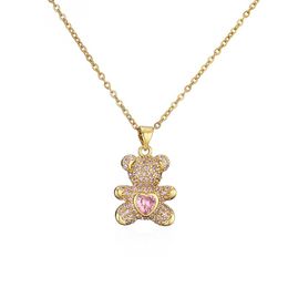 Kleurrijke Zircon Pave Setting Love Bears Hanger Gouden Ketting Ketting Leuke Vrouw Gift Sieraden