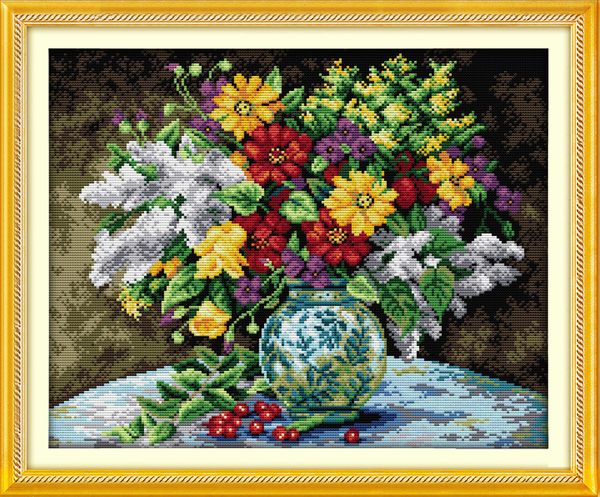 Colorfull florero pinturas de decoración del hogar, juegos de costura de bordado de punto de cruz hechos a mano impresión contada en lienzo DMC 14CT / 11CT