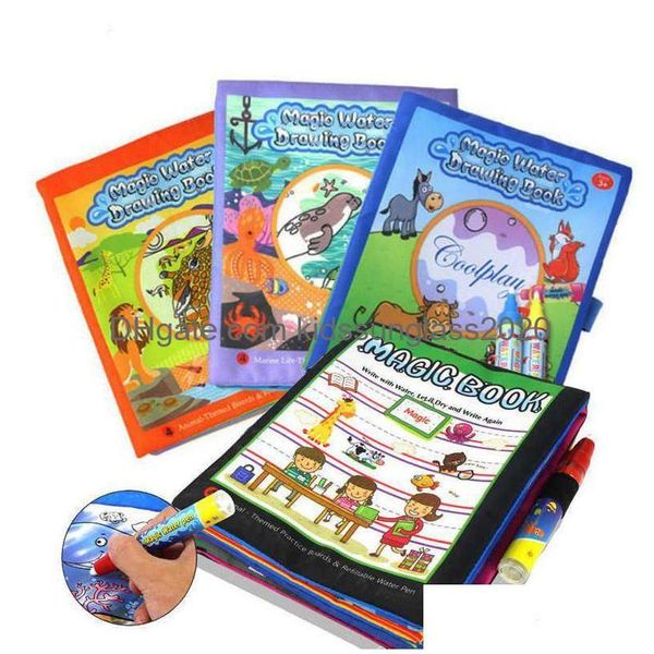 Libros para colorear 4 estilos Niños Magic Water Ding Book Venta al por mayor Doodle con pluma Tablero de pintura Juguetes de aprendizaje para niños Drop Delivery Dhz3B