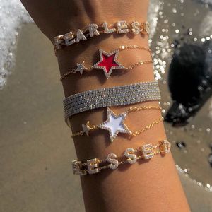 Pulsera de cadena de eslabones de estrella de esmalte coloroful para niña mujer chapado en oro de alta calidad cz pavimentado pulseras de diseño de estrella clásica de moda