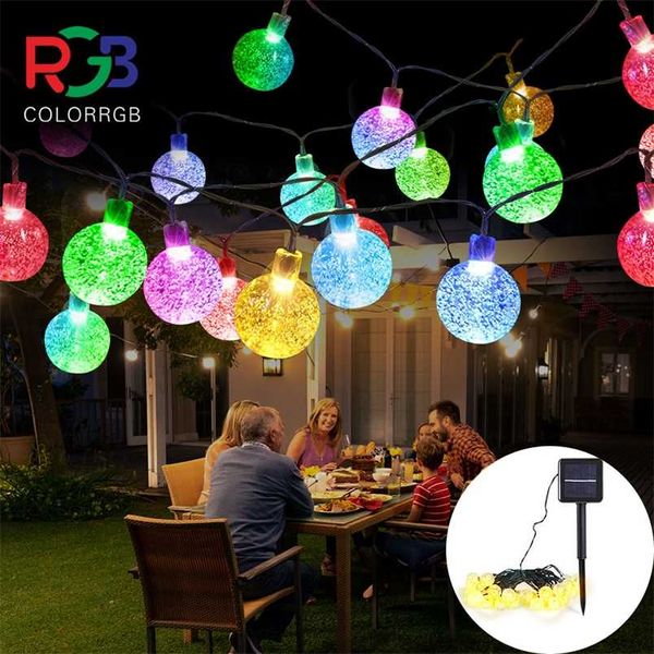 ColorRgb, Crystal Globe String String s'allume en plein air, étanche lumières solaires décoratives extérieures avec 8 modes d'éclairage 211104