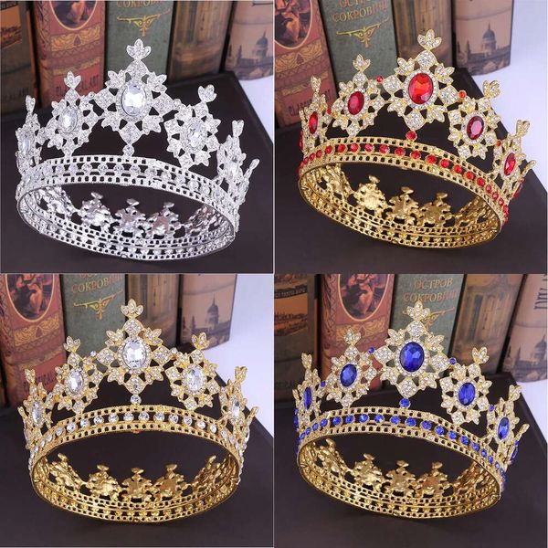Couleurs 5 Crystal Queen Round Baroque Royal King Royale Big Tiaras Headpices Princess Wedding Crowns Bijoux Cadeaux
