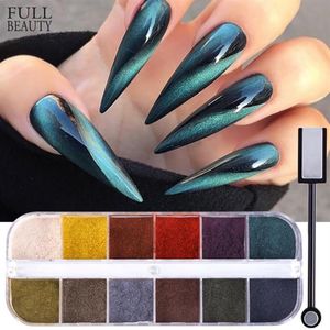 Kleuren 5D Cat oog chroom nagelpoeder pigment spiegel magnetische kunst glitter stof manicure decor accessoires ch12Grid-5DMY-1236Z