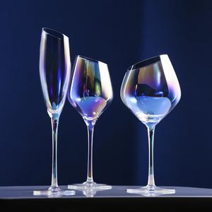 Kleuren Klassiek Bordeaux Glas Ion Plating Kristal Bordeaux Goblet Feest Bruiloft Champagne Fluiten Schuine Mond Wijnbeker 240127