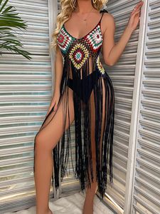 Couleurs Fringe Pift Hollow Out Tricoted Crochet Tunic Beach Cover Up Cover-up Robe Wear Beachwear Femme K3848