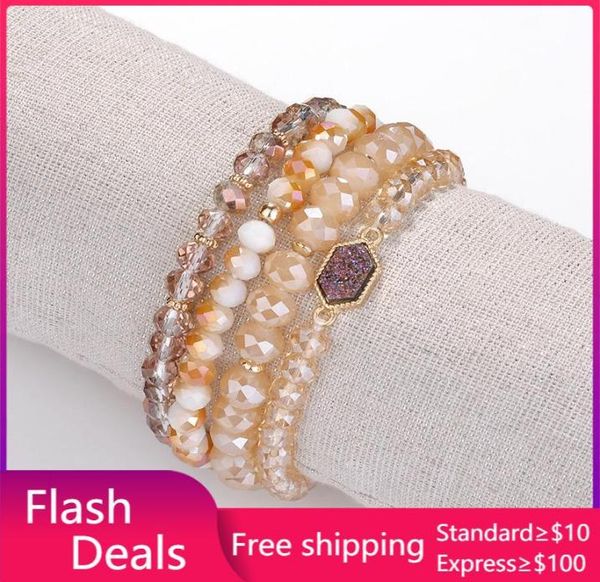 Couleurs hexagone Druzy Drusy bracelet à breloques perles de cristal de verre marque de mode femmes bijoux cadeau perlé Strands5177619