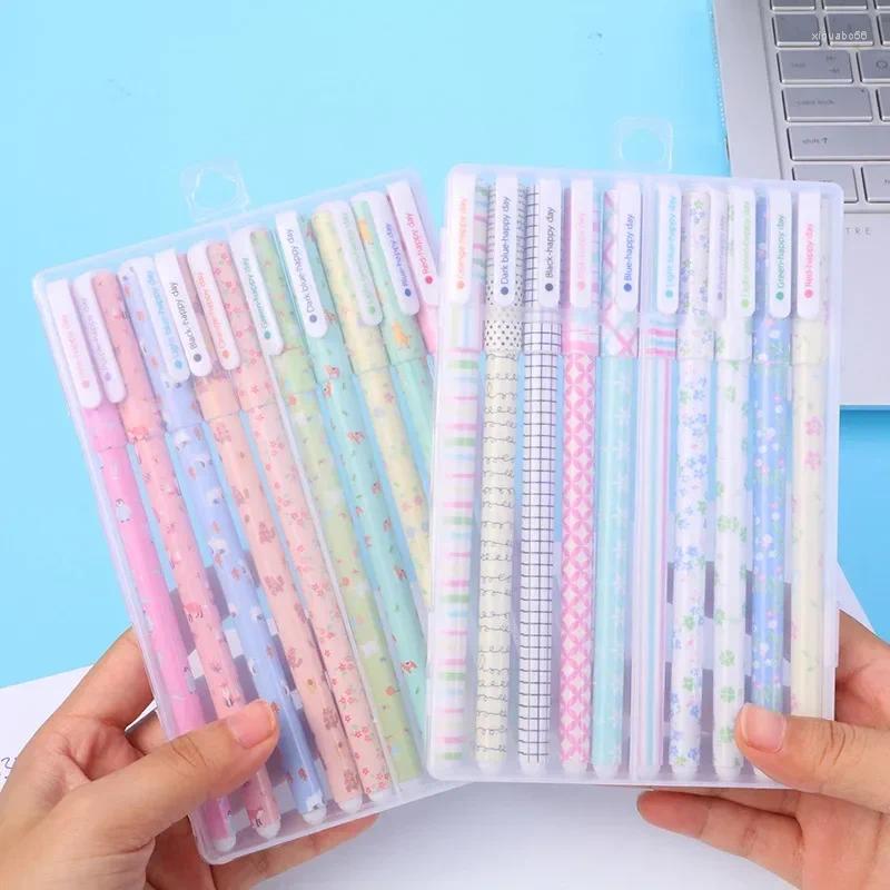 Colors Smooth Writing Gel Pens Floral 0.38mm Neutral With Storage Box Kawaii Drawing School Office Supplies