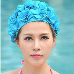 Gorros de natación de pétalos tridimensionales de colores para pelo largo, gorro con diseño de flores para mujer al aire libre, delicado 294m