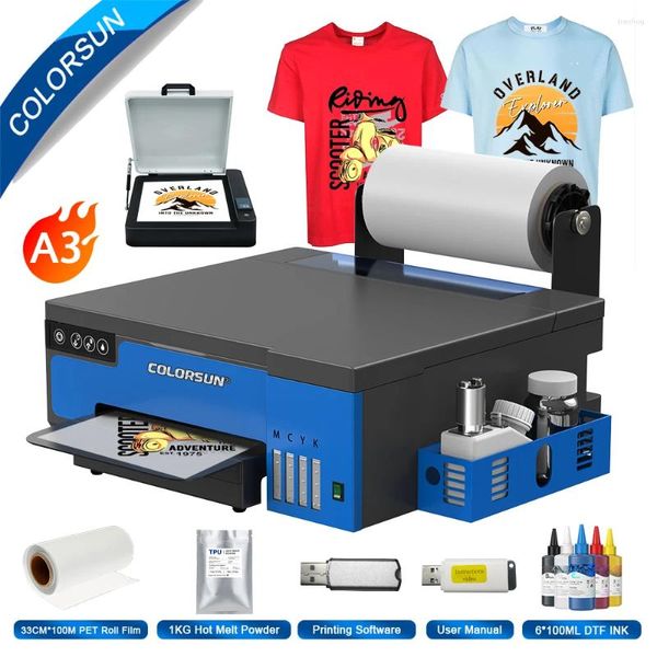 Colorsun A3 DTF Transfer Impresora Impresora XP600 Máquina de impresión de camisetas para zapatos sudadera con capucha