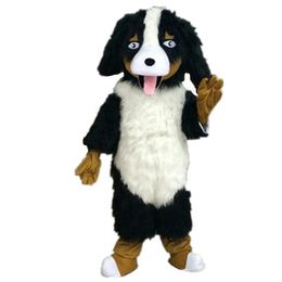 Kleurrijke Berner Mountain Dog Mascot Costuums harige zachte korte pluche jumpsuit Halloween Xmas Puppet Kledingjurkpak