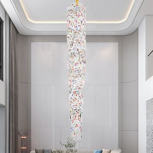 Lustres En Cristal Colorés Luminaire LED Moderne Long Lustre Américain Luxueux Brillant Villa Loft Escalier Façon Grand Droplight Height200cm