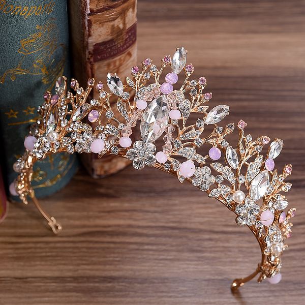 Coiffes colorées Cristaux Couronnes de mariage baroques Argent perlé Diadèmes de mariée Pièces de tête en strass Accessoires pour cheveux Couronne de Quinceanera