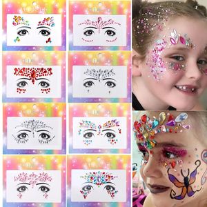 Colorful Kids Makeup Face Autocollants Crystal Diamonds Gemmestones Girl Girl Glitter Party Self Adhesive Eye Tattoos 240418