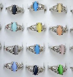 Kleurrijke natuurlijke katten eye edelsteen steen zilveren toon dames ringen r0029 nieuwe sieraden 50pcslot4267522