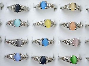 Kleurrijke natuurlijke katten eye edelsteen steen zilveren toon dames ringen r0029 nieuwe sieraden 50pcslot7654459