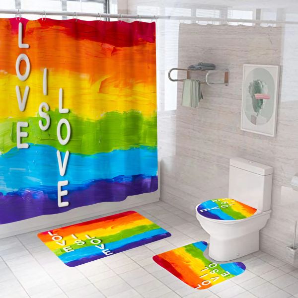 Ensemble de rideaux de douche à cube arc-en-ciel coloré ensemble de tapis de bain et de bain vibrant motif de salle de bain rideaux de douche pour salle de bain décor