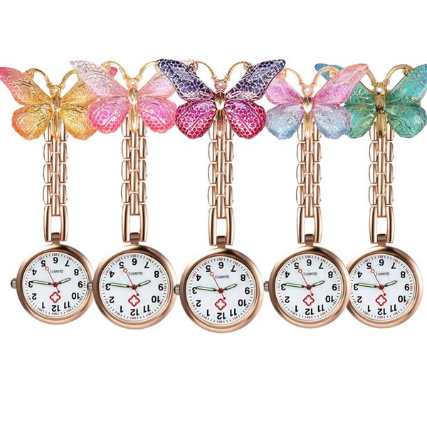 Résine colorée transparente papillon infirmière médecin épingles de poche montres hôpital travailleurs médicaux Clips accrocher délicate montre horloge