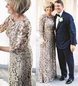 Column Lace Mother of the Bride Dresses Plus Size Wedding Party Gowns Crew Neck Elegant Long Guest Party Dress Custom Made Groom Mom Formal Prom Evening Wear