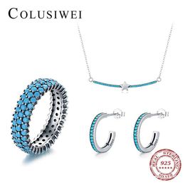 COLUSIWEI-pendientes Vintage de Plata de Ley 925 con turquesa, anillos, colgante, collar para mujer, conjuntos de joyería, accesorios finos 2521